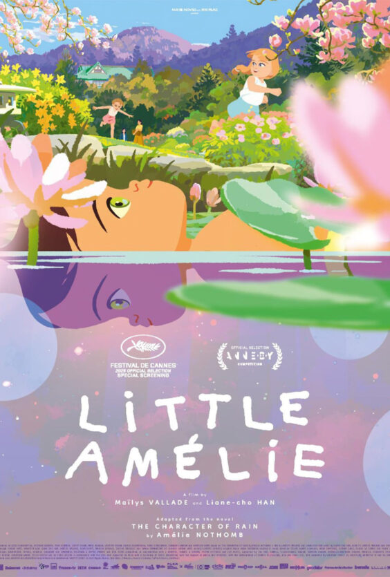Lille Amelie. Plakat for filmen "Little Amélie", regissert av Maïlys Vallade og Liane-cho Han, Cannes 2025, basert på roman av Amélie Nothomb. Plakaten viser barn i hage.
