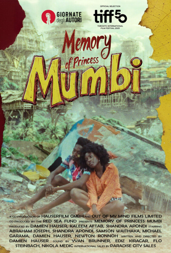 Memory of Princess Mumbi Plakat for filmen Memory of Princess Mumbi To personer sitter foran en bakgrunn med hytter Tekst om filmfestivaler og produksjonsteam