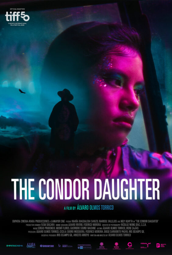 The Condor Daughter Plakat viser en jente opplyst i lilla lys og silhuett av person