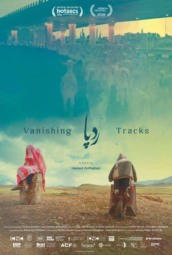 Vanishing Tracks Plakat med to personer sett bakfra i et orkenlandskap